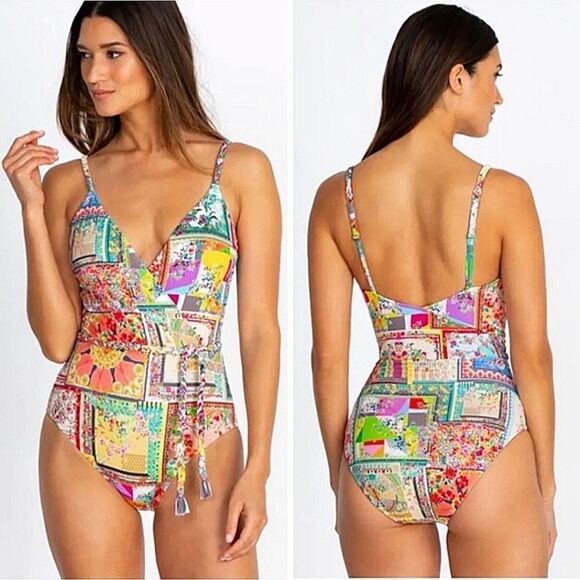 Johnny Was Fleur braided wrap Patchwork One-Piece Swimsuit Women's Size Large - Picture 1 of 15